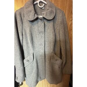 BP Nordstrom Women's Large Wool Blend Pea Coat Gray Button Up With Pockets